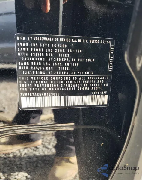 2024 Volkswagen Tiguan Se z USA, uszkodzony, nr VIN 3VV2B7AX5RM123098